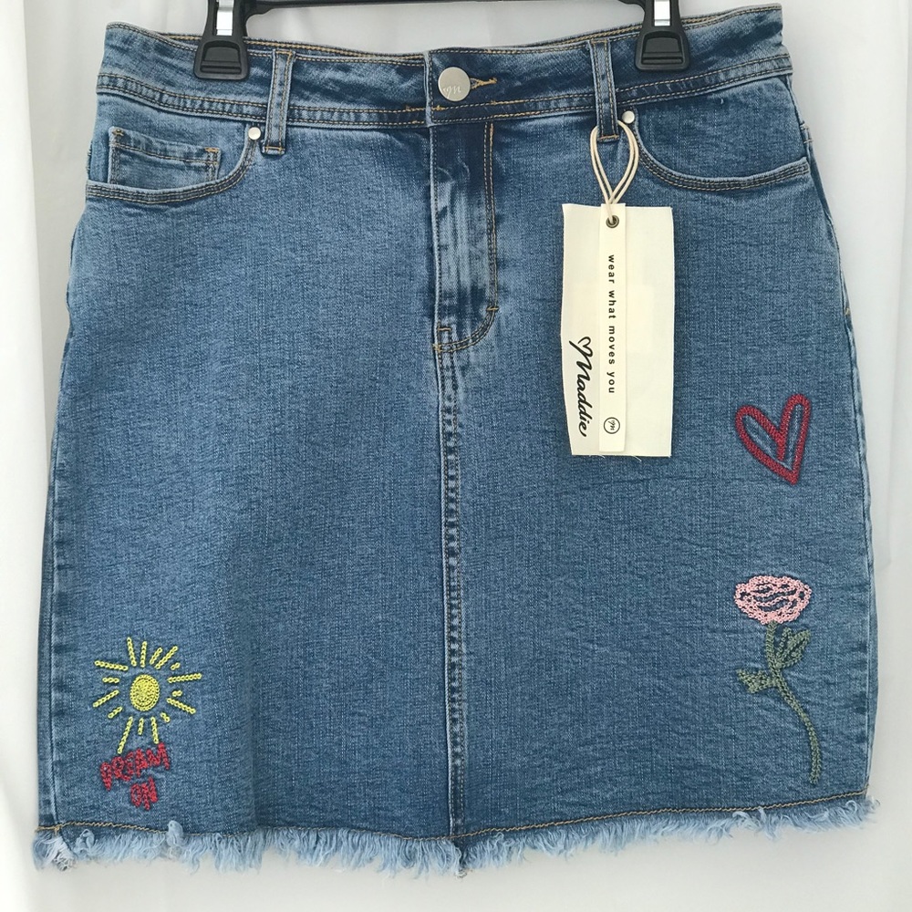 Maddie Style Denim Skirt With Patches (NEW!)